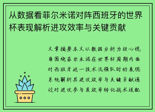 从数据看菲尔米诺对阵西班牙的世界杯表现解析进攻效率与关键贡献