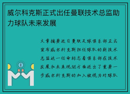威尔科克斯正式出任曼联技术总监助力球队未来发展